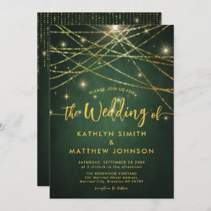 Invitación Todas En Una Elegante Sparkling Gold String Lights