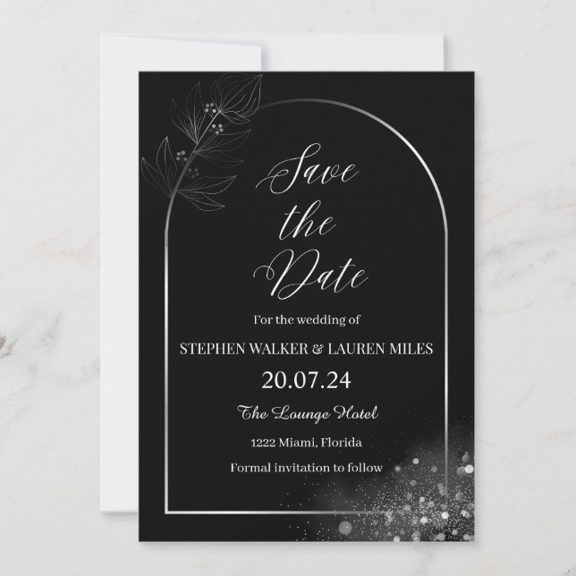 Invitación Todas las Florales Negras Salven Al Boda De Fecha (Anverso)