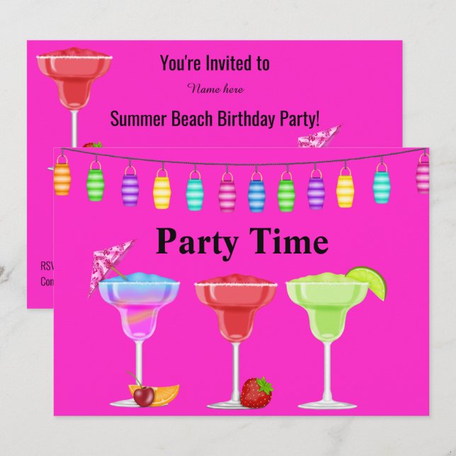 INVITACIÓN TODAS LAS OCASIONES BEACH COCKTAIL FIESTA FLURO PI (Anverso / Reverso)
