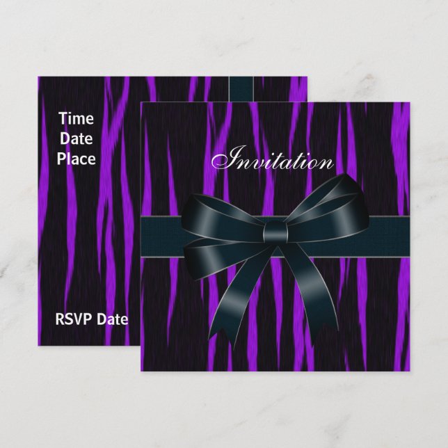 Invitación Todas Las Ocasiones Black Purple Bow (Anverso / Reverso)