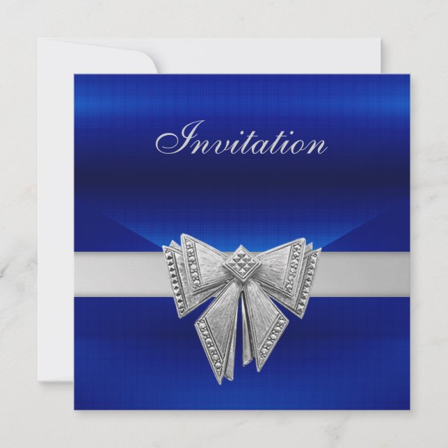 Invitación Todas Las Ocasiones Blue Silver Bow (Anverso)