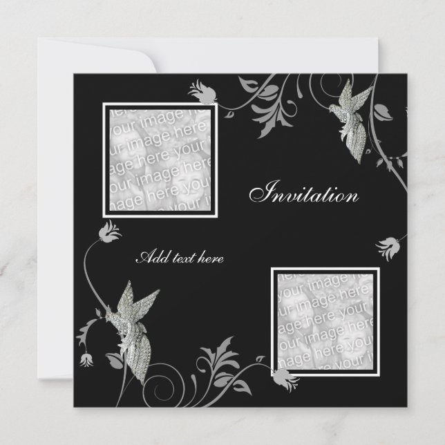 Invitación Todas las Ocasiones Floral Negra Añadir (Anverso)