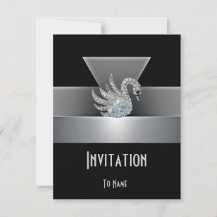 Invitación Todas Las Ocasiones Negro Plata Cisne A