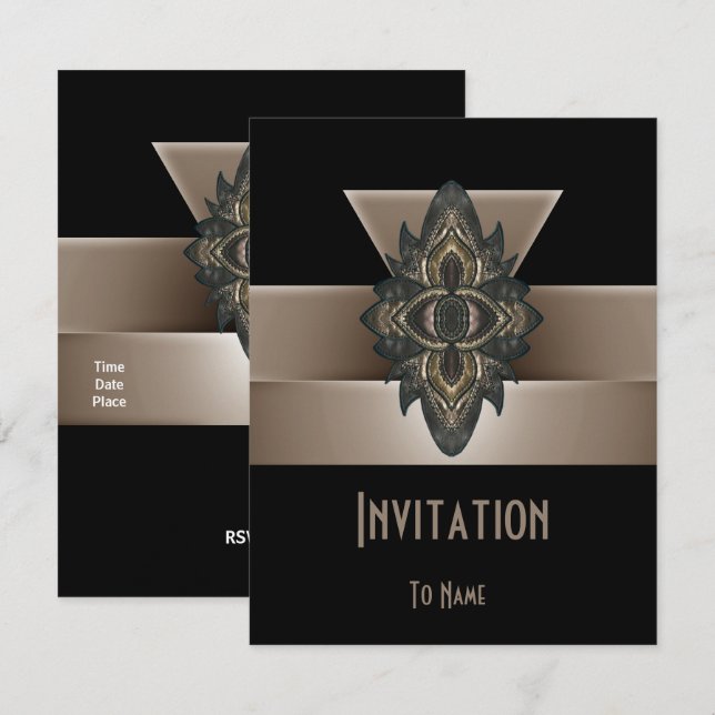Invitación Todas las Ocasiones Oro Negro Biege Art (Anverso / Reverso)