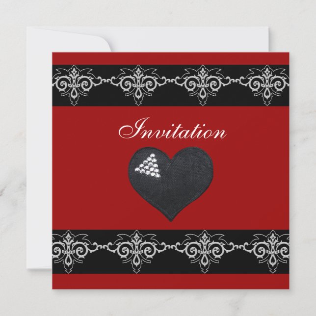 Invitación Todas Las Ocasiones Plata Corazón Negro (Anverso)