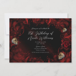 Invitación Todas las Rosas Rojas & Calaveras Fiesta de Cumple