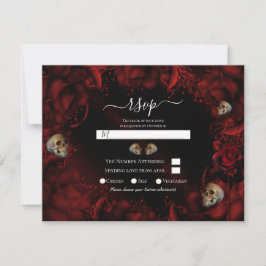 Invitación Todas las Rosas Rojas & Calaveras Floral Oscuro Re