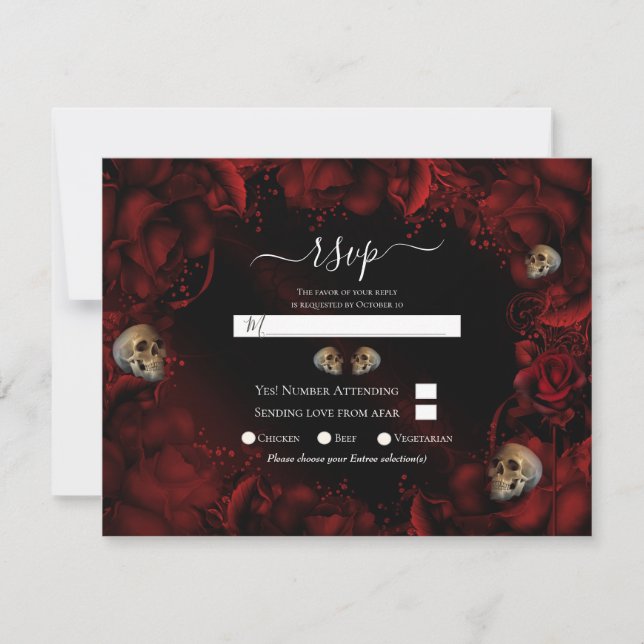 Invitación Todas las rosas rojas y calaveras RSVP de boda flo (Anverso)
