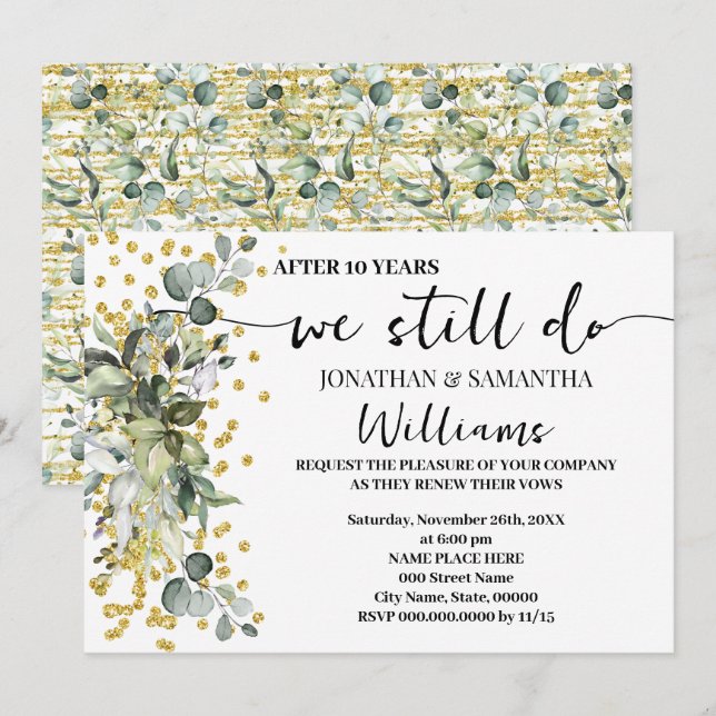 Invitación Todavía hacemos oro del aniversario Boda Eucalyptu (Anverso / Reverso)