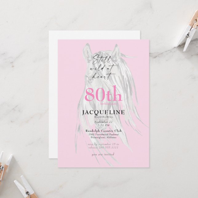 Invitación Todavía Salvaje de Corazón Cumpleaños 80 Para Ella (Anverso/Reverso In Situ)