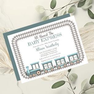 Invitación Todo a bordo del Baby Express Train Boy Baby Showe