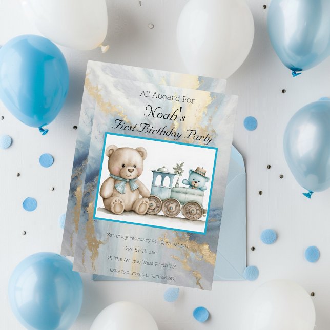 Invitación Todo a bordo Primer año Cumpleaños (All Aboard First Birthday Party Invitation)