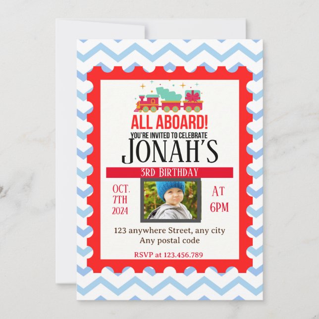 Invitación ¡Todo a bordo! Tema del tren (Anverso)