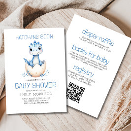 Invitación Todo azul en un dinosaurio y pronto Baby Shower