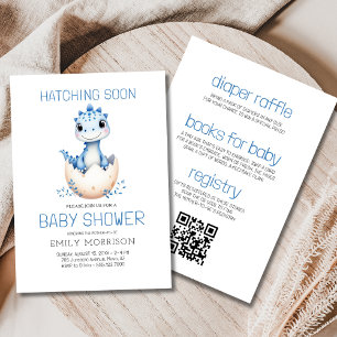 Invitación Todo azul en un dinosaurio y pronto Baby Shower