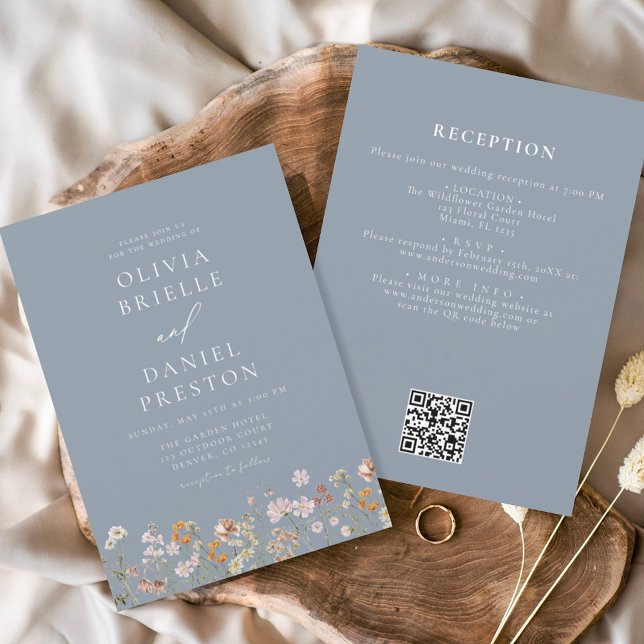 Invitación Todo azul turbio en un Boda de código QR de flor s (Subido por el creador)
