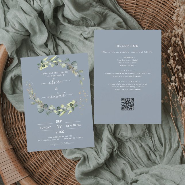 Invitación Todo azul turbio en un solo eucalipto Boda de códi (Subido por el creador)