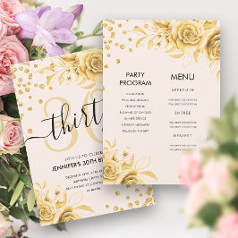 Invitación Todo de oro en un Purpurina floral cumpleaños núme