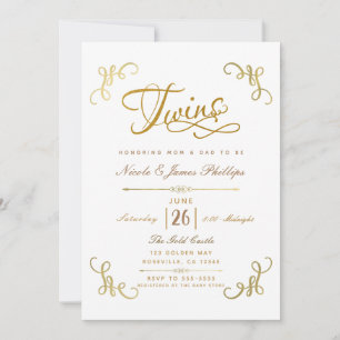 Invitación Todo de oro falso de hoja para baby shower de geme