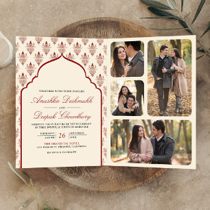 Invitación Todo el Ikat rojo crema en un Boda indio