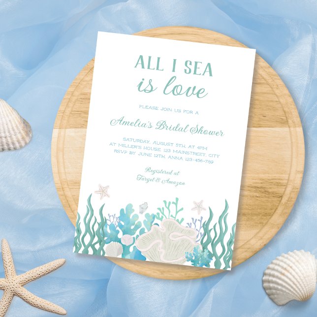 Invitación Todo el mar es amor Beach Ocean Bridal (All I Sea Is Love Beach Ocean Bridal Shower Invitation)