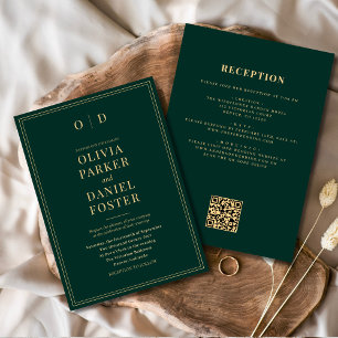 Invitación Todo el oro verde esmeralda en un Boda de código Q