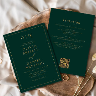 Invitación Todo el oro verde esmeralda en un Boda de código Q
