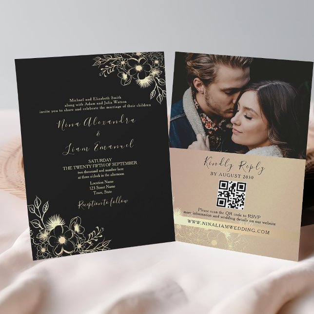 Invitación Todo en negro y oro en una sola boda (Subido por el creador)