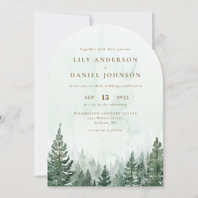 Invitación Todo En Un Arco De Pine Forest Boda (Anverso)