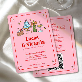 Invitación Todo en un audaz código QR rojo y rosa