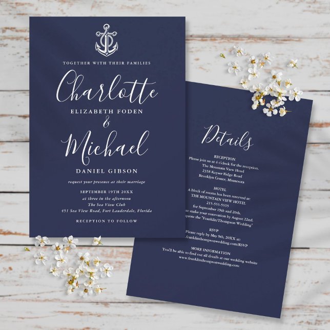 Invitación Todo En Un Boda Azul Y Blanco De La Marina Náutica (Subido por el creador)