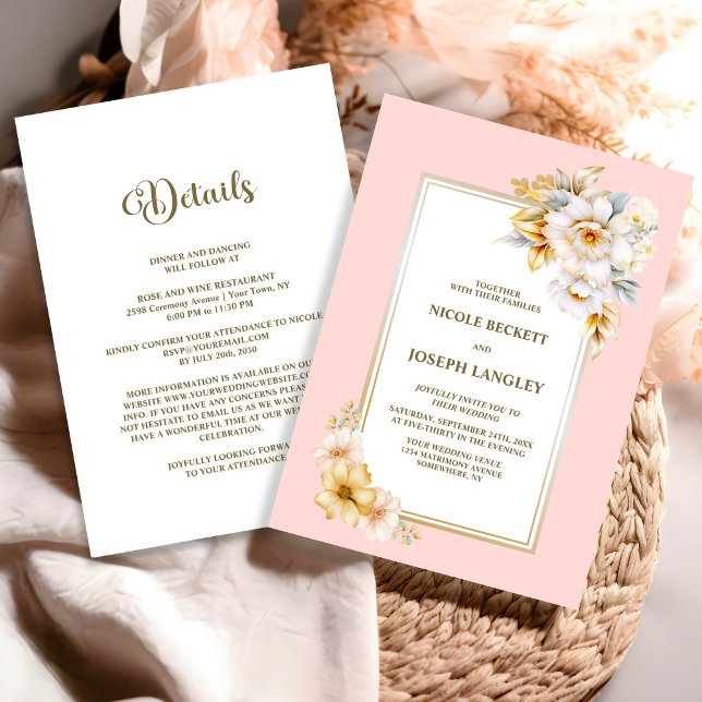 Invitación Todo En Un Boda Blanco Floral Rosa (Subido por el creador)