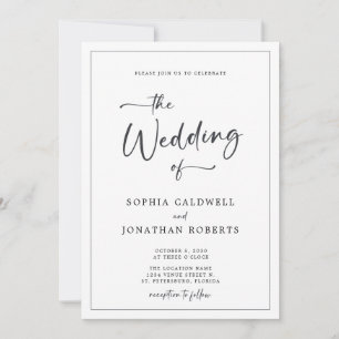 Invitación Todo en un Boda blanco y negro elegante