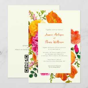 Invitación todo en un boda código qr naranja boda de amapola