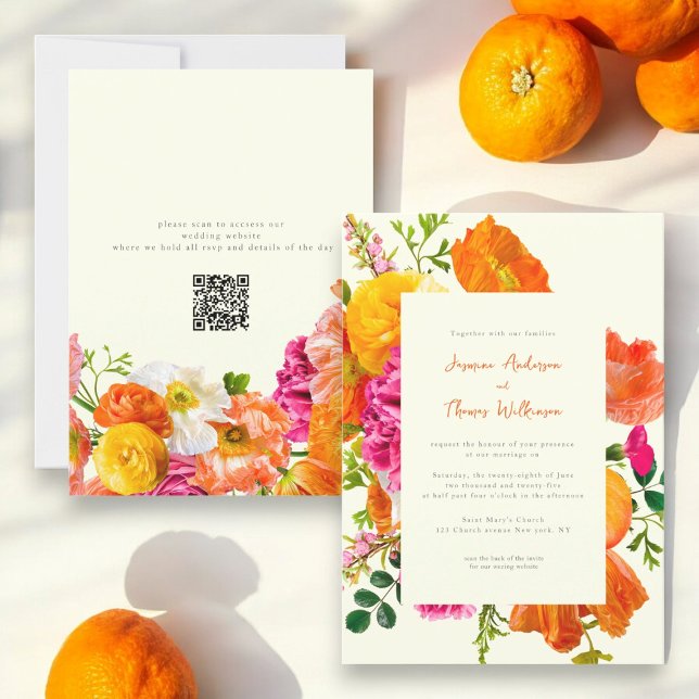 Invitación todo en un boda código qr naranja boda de amapola (Subido por el creador)