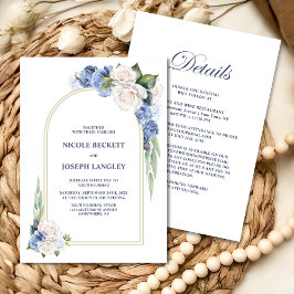 Invitación Todo En Un Boda De Arco Floral Blanco Azul