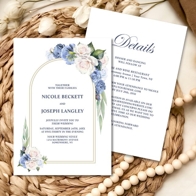 Invitación Todo En Un Boda De Arco Floral Blanco Azul (Subido por el creador)