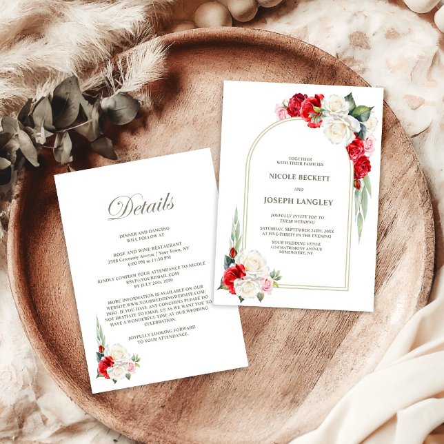 Invitación Todo En Un Boda De Arco Floral Blanco Rojo (Subido por el creador)