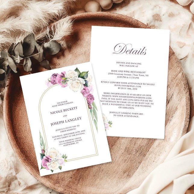 Invitación Todo En Un Boda De Arco Floral Blanco Rosa (Subido por el creador)
