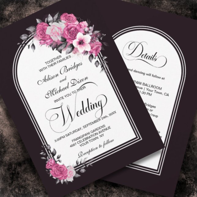 Invitación Todo En Un Boda De Arco Floral Rosa Mulberry (Subido por el creador)