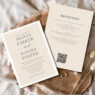 Invitación Todo en un Boda de código QR Beige neutro