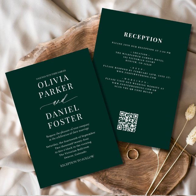Invitación Todo en un Boda de código QR verde esmeralda (Subido por el creador)