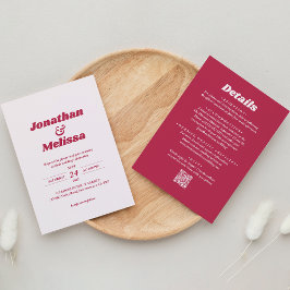 Invitación Todo en un Boda de código retro vivo magenta QR ne