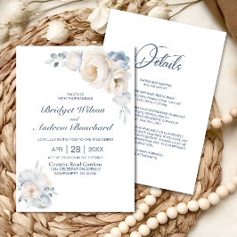 Invitación Todo En Un Boda De Floral Azul Azul