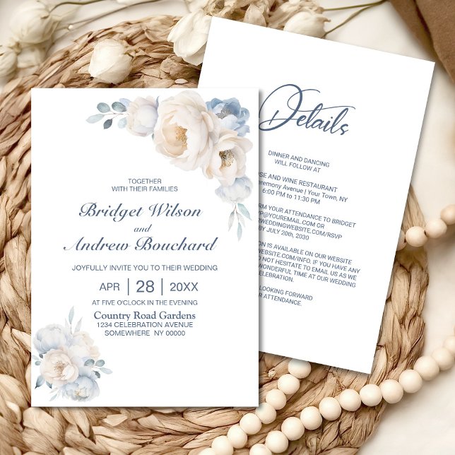 Invitación Todo En Un Boda De Floral Azul Azul (Subido por el creador)