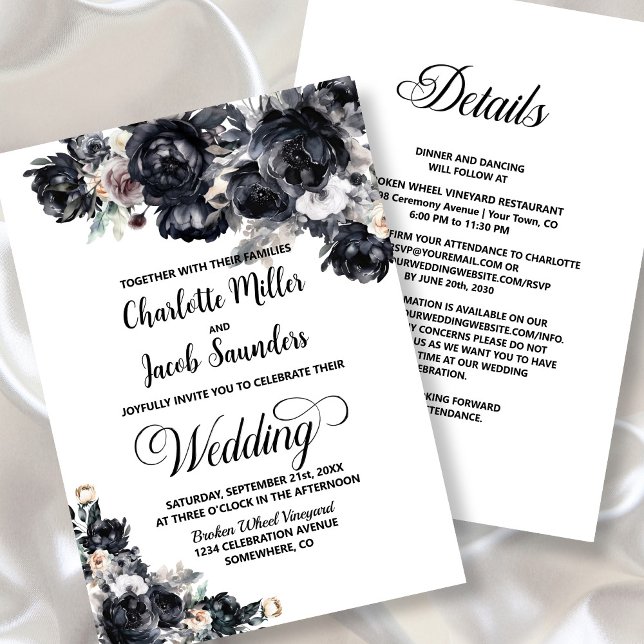 Invitación Todo En Un Boda De Floral Negra Smokey (Subido por el creador)