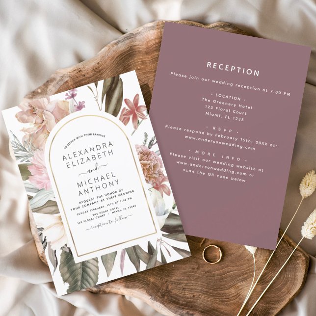Invitación Todo en un Boda de flores de Boho en Borgoña (Subido por el creador)