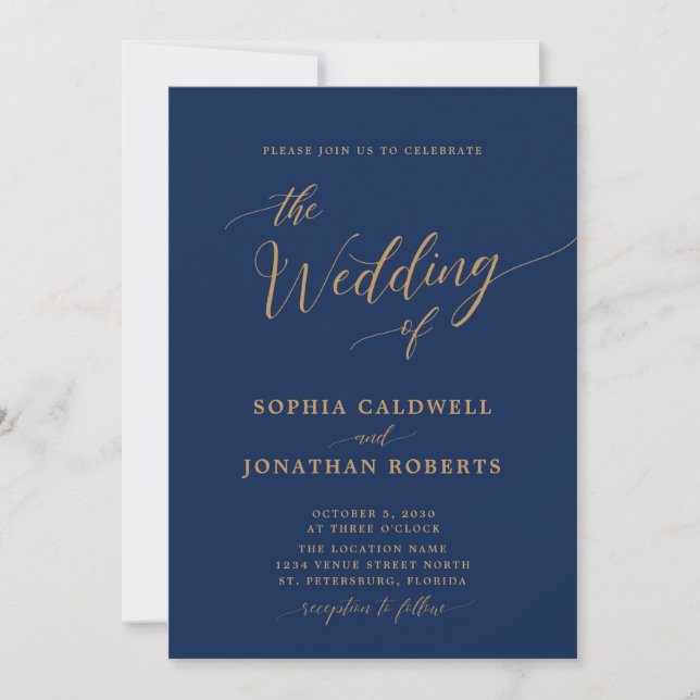 Invitación Todo en un Boda de la Marina de Oro (Anverso)