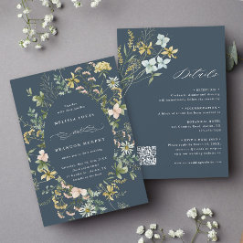 Invitación Todo En Un Boda De Marco De Flor Silvestre Azul