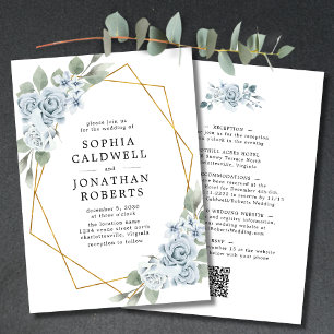 Invitación Todo en un Boda de marco geométrico floral azul